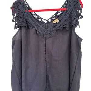 Anthropology Navy Blue Lace Trim Top